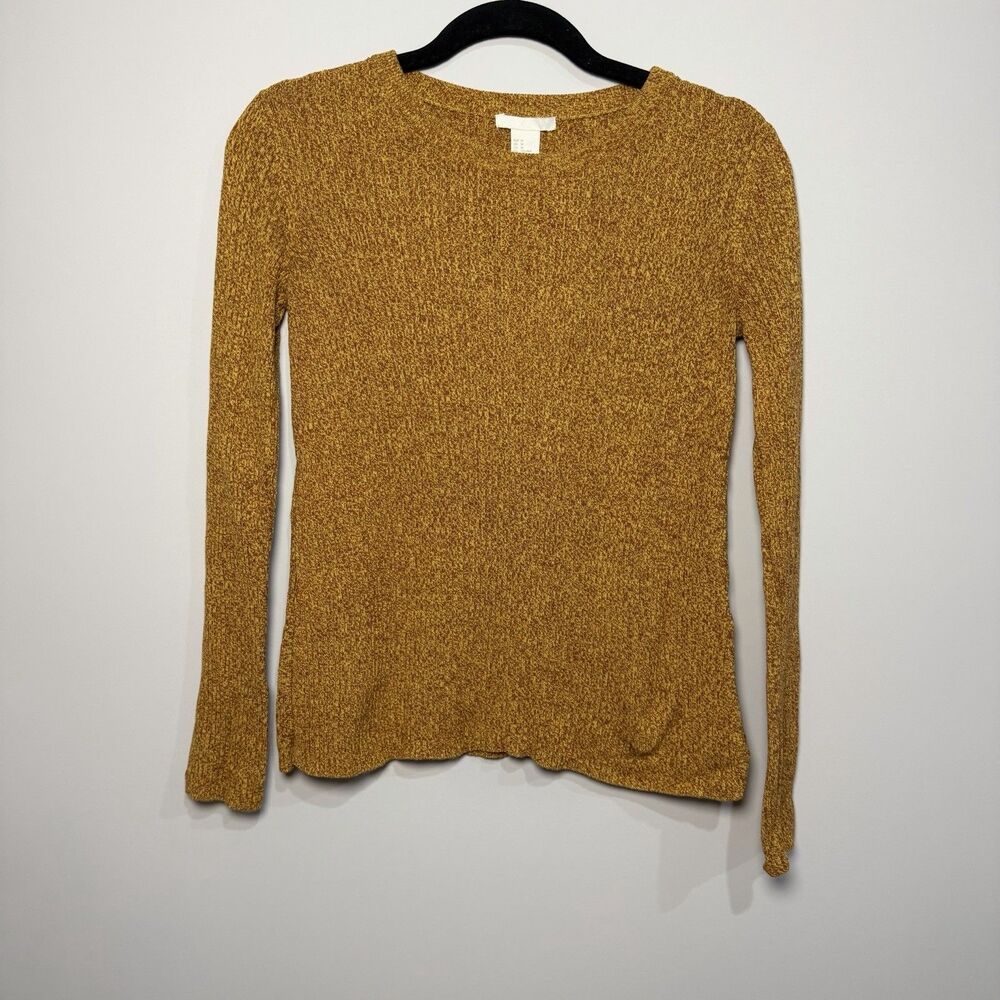 H&M Mustard Yellow Knit Sweater Womens Medium Ribbed Long Sleeve Crew Neck